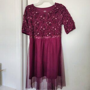 Wonder Nation hi-lo burgundy mesh dress with sequins (size L 10-12)